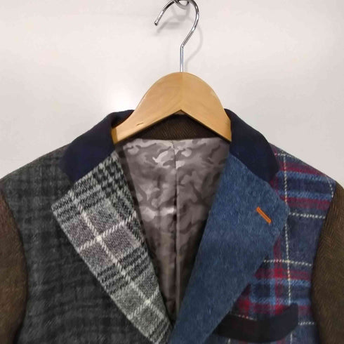 BG birdgir ツイードヘリンボーンチェック切替カモ柄ライニング2Bテーラードジャケット レディース  XS